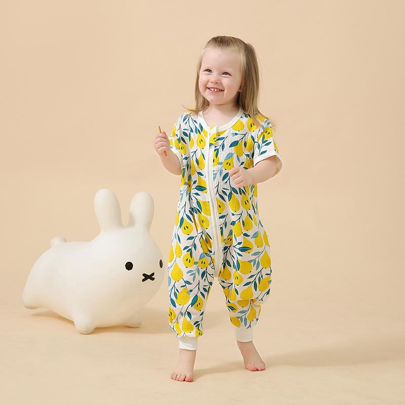 Túi Ngủ Cho Bé Đôi Gạc Cotton Nguyên Chất Nữ Tay Ngắn Mùa Xuân Trẻ Em Mùa Hè Bộ Đồ Ngủ Trẻ Em Bé Trai Bé Gái Nighty Quần Áo 0-4T