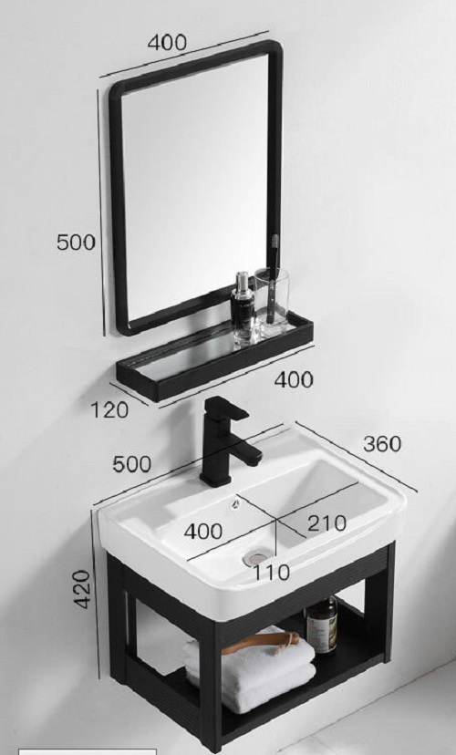 Bộ tủ chậu lavabo mini - COMBO 4 Món Tủ Chậu Lavabo + Gương + Kệ Gương Thông Minh Gọn Gàng Sang Trọng Cho Phòng Tắm