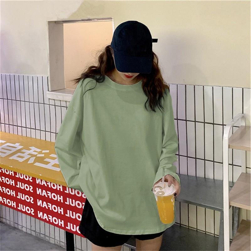 Áo Thun Tay Dài Trơn Basic XANH VỎ ĐẬU Thu Đông Unisex