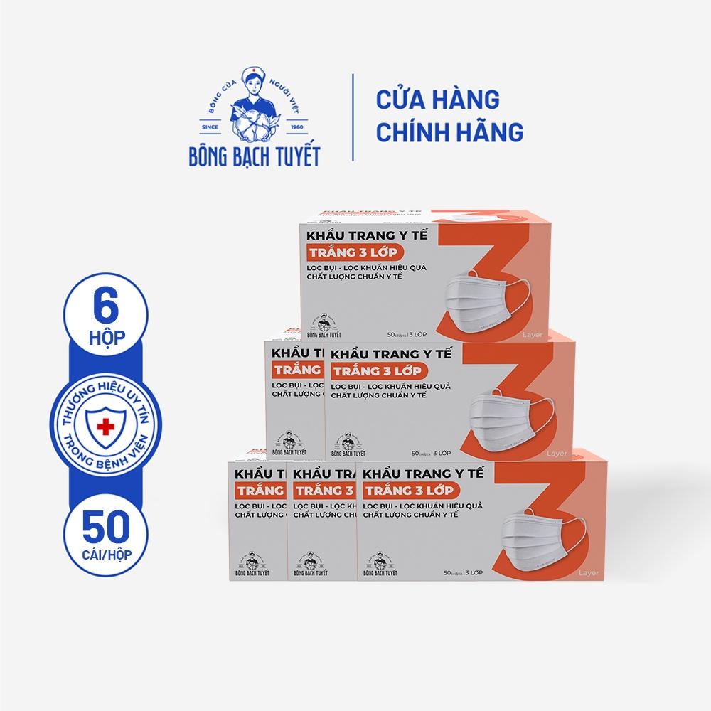 Combo 6 Hộp Khẩu trang Bông Bạch Tuyết 3 lớp trắng