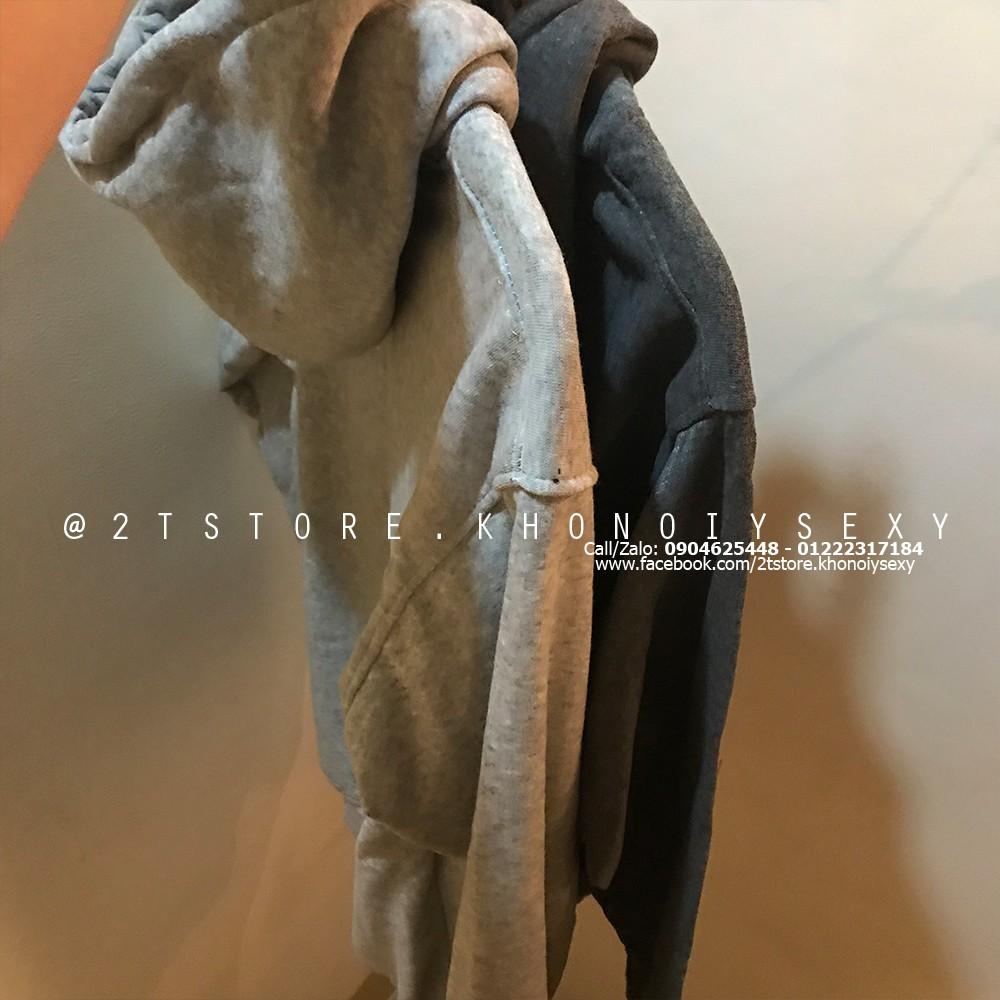 Áo hoodie unisex 2T Store H06 màu xám nhạt - Áo khoác nỉ chui đầu nón 2 lớp dày dặn chất lượng đẹp