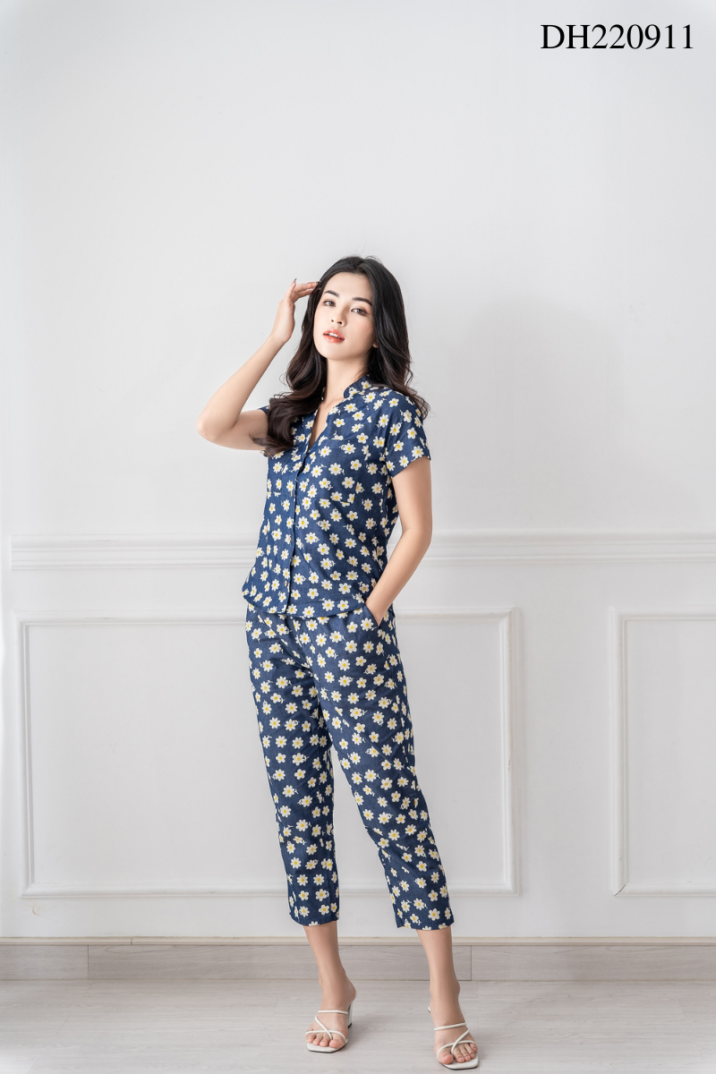 Đồ bộ dài có tay hoa mai