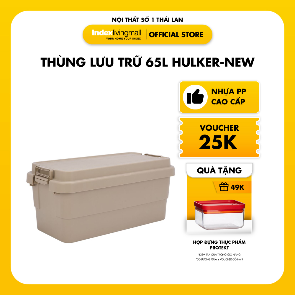 Thùng lưu trữ, hộp đựng đồ đa năng bằng nhựa PP cao cấp 65L HULKER NEW màu KAKI | Index Living Mall