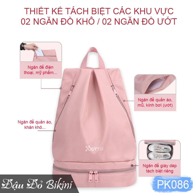 Túi đựng đồ bơi, đồ thể thao nam nữ, thiết kế sang trọng, chia 4 ngăn riêng biệt chống thấm nước, có ngăn để giày, kích thước rộng rãi | PK086