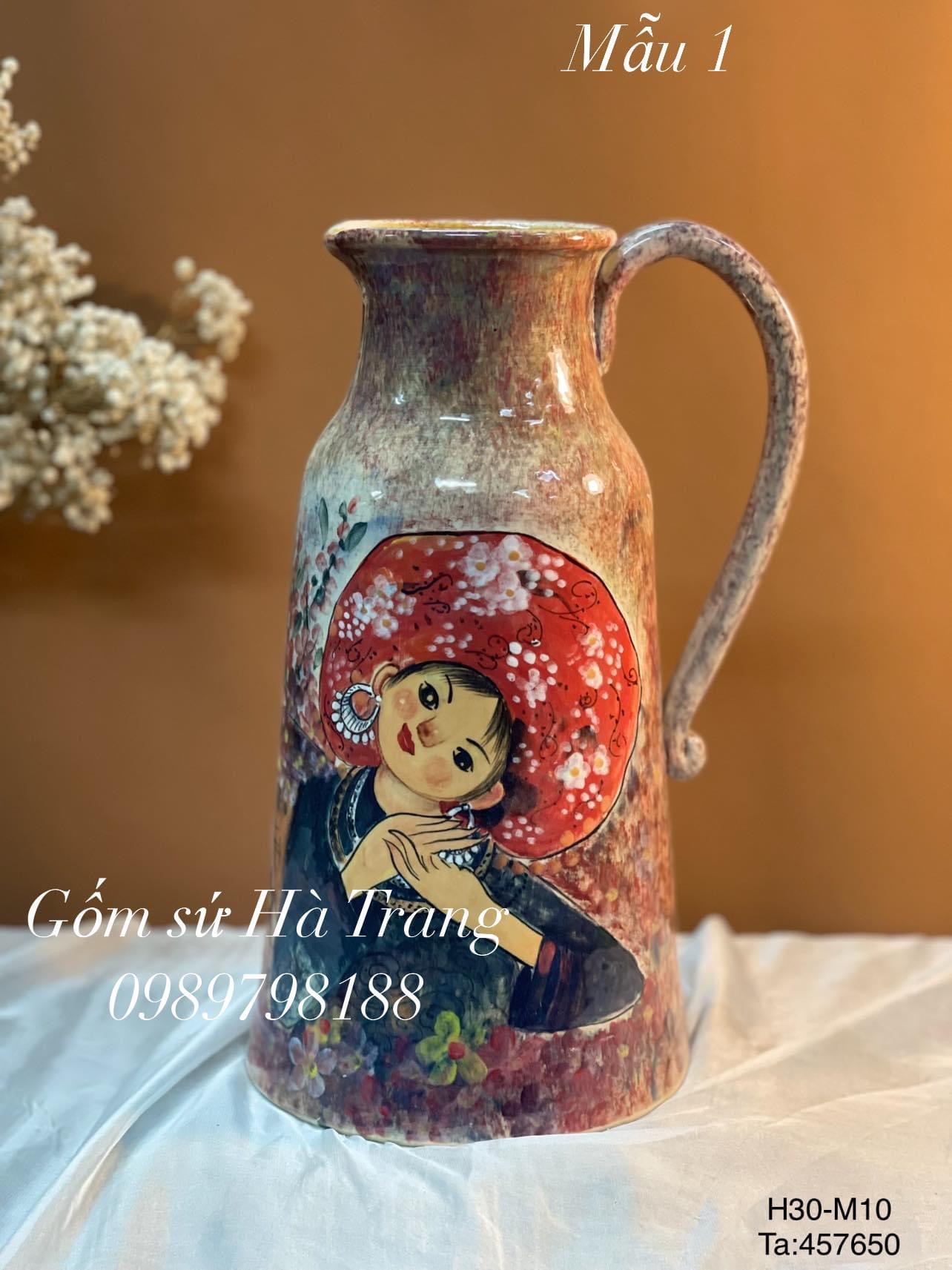 Lọ hoa gốm sứ Bát Tràng cao cấp vẽ tay cao 30cm miệng 10cm