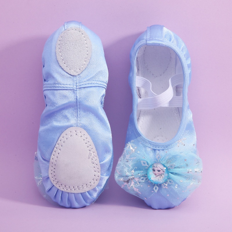 Giày ballet cao cấp vải satin đính nơ tuyết công chúa Elsa màu xanh da trời