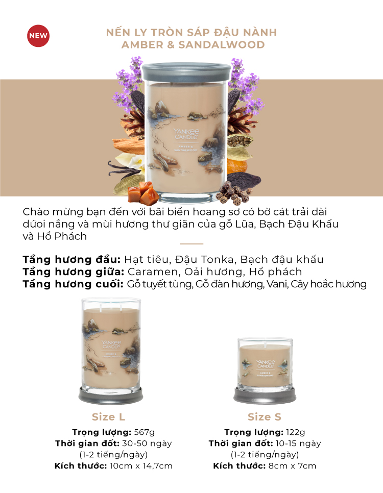 Nến ly tròn sáp đậu nành Yankee Candle size L (567g) - Amber &amp; Sandalwood