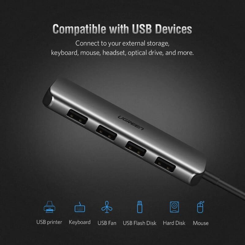 Ugreen UG50312CM164TK Bộ chuyển đổi TYPE C sang 4 USB 3.0 + hỗ trợ nguồn TYPE C - HÀNG CHÍNH HÃNG