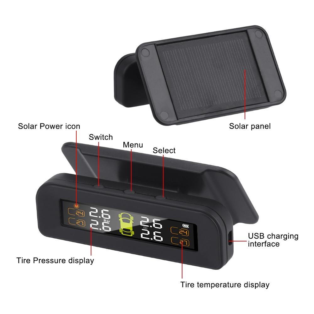 Bộ 4 hệ thống cảnh báo áp suất lốp xe hơi không dây sử dụng năng lượng mặt trời