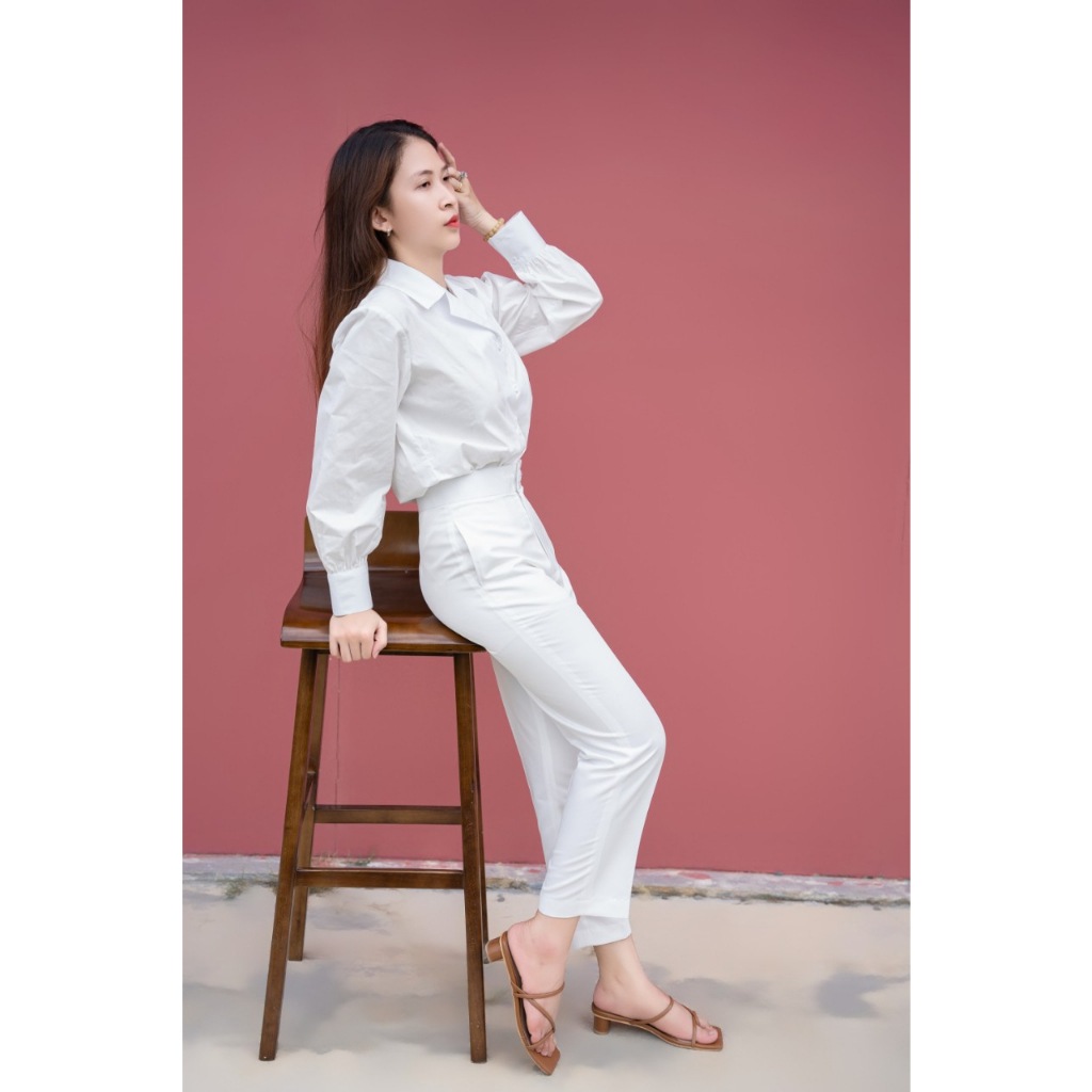 Áo Sơ Mi Công Sở Cổ Dentong Dài Tay Trang Nhã Dễ Phối Đồ Chất Liệu Kate