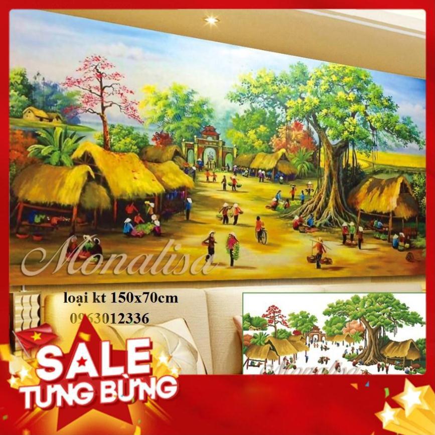 Tranh đính đá Phong Cảnh chợ quê ngày xưa việt nam KT 150x70cm