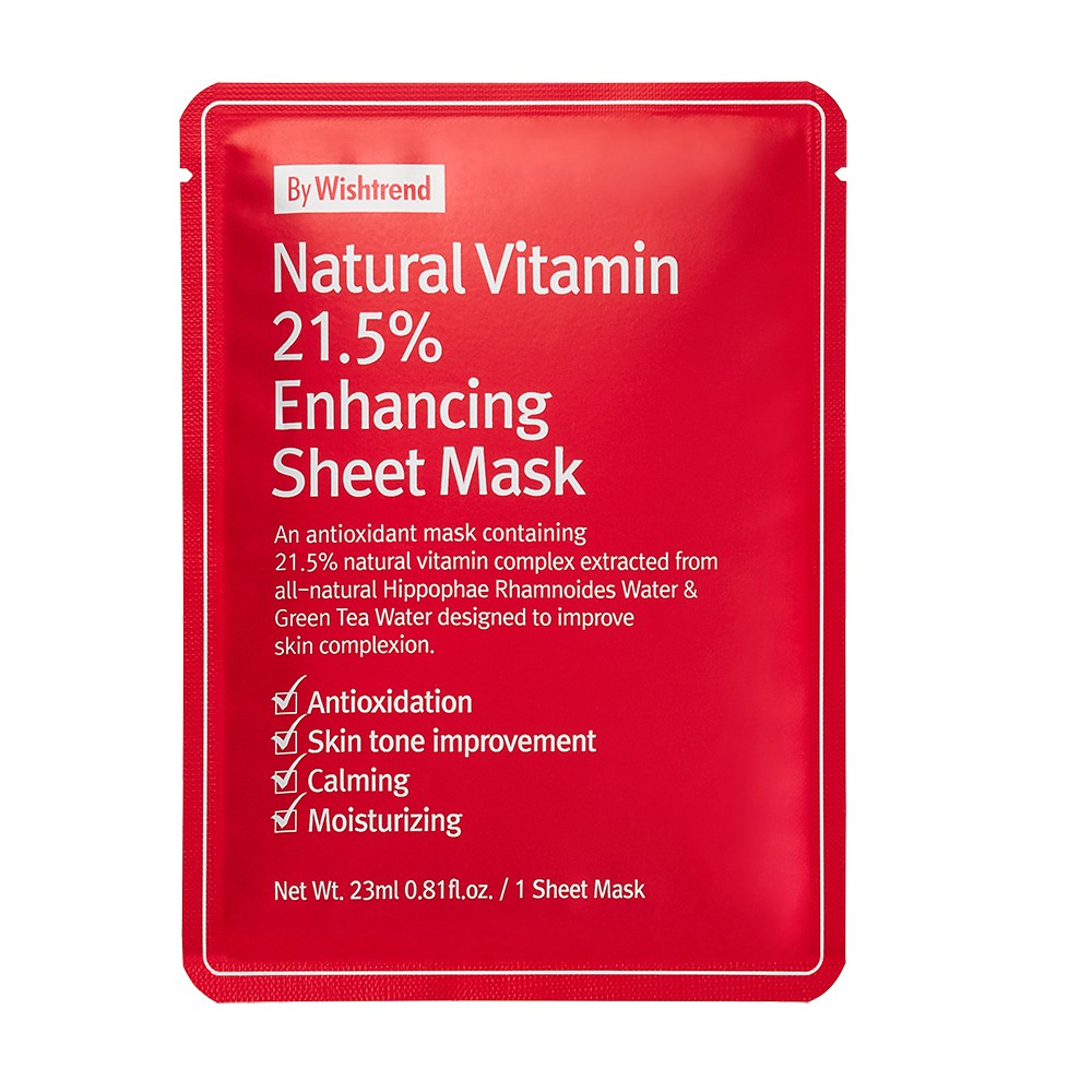 Combo 5 Mặt nạ giấy dưỡng trắng da làm mờ vết thâm By Wishtrend Natural Vitamin C 21.5 Enhancing Sheet Mask 23g x5