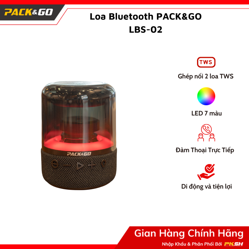 Loa Bluetooth PACK&GO LBS-02 Đèn LED 7 Màu, Âm Bass Mạnh, Giá Tốt - Hàng chính hãng