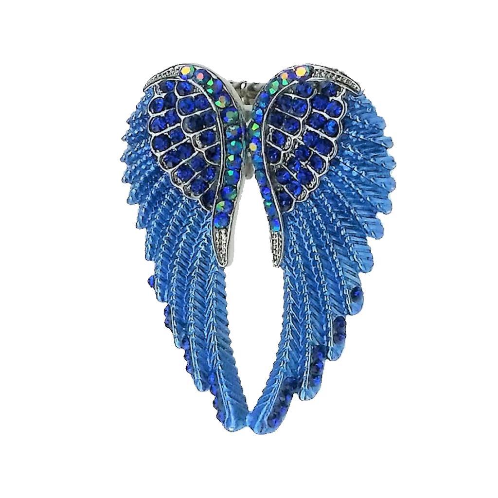 Punk Rock Angel Wing Ring Crystal Rhinestone Stretch Ring Biker Purple