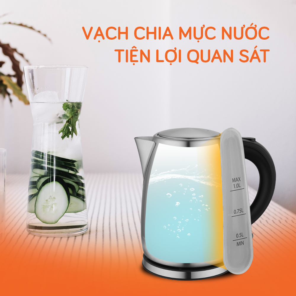 Ấm Siêu Tốc UNIE UE-300 Công Nghệ Đức Vỏ 5 Lớp Inox Sang Trọng Công Suất 1850W Dung Tích 1L - Hàng Chính Hãng