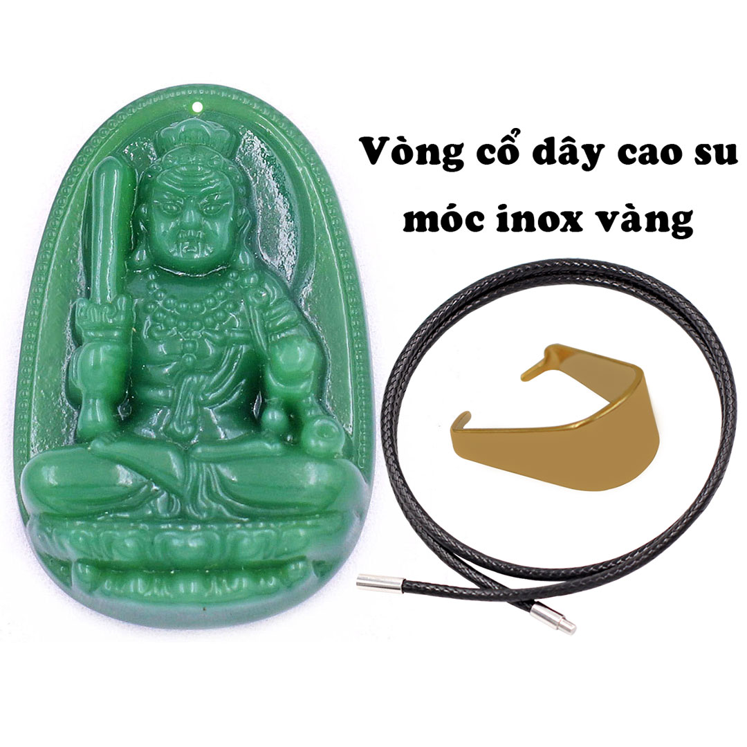 Mặt Phật Bất động minh vương thạch anh xanh lá 5 cm kèm móc và vòng cổ dây cao su, Mặt Phật bản mệnh size L, mặt dây chuyền Phật