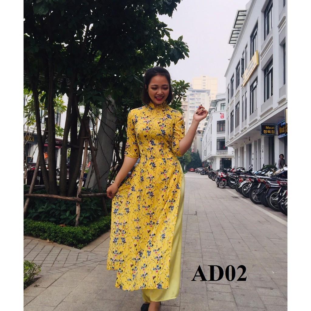 Set áo dài truyền thống hoa nhí kèm quần