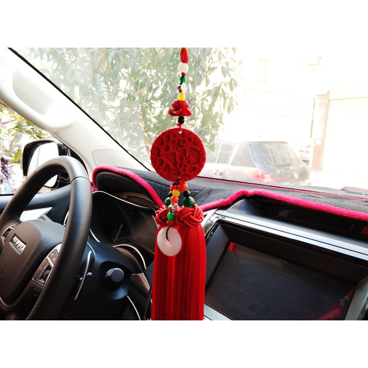 Bộ Khánh treo kính hậu Ngọc Bội “ Thượng lộ bình an”  Hoa Sen dành cho xe ô tô, xe hơi, Kèm hộp gấm lót Nhung nỉ