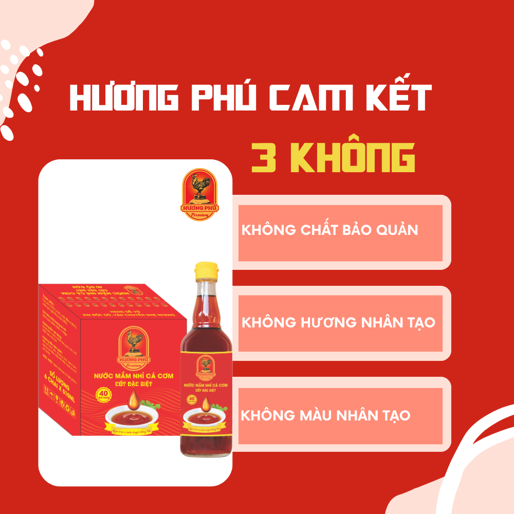 Nước mắm nhỉ cá cơm  Hương Phú 40 độ đạm 510ml -Thùng 06 chai, cốt đặc biệt - Hàng Chính Hãng