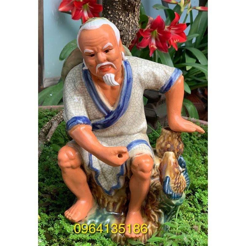Tượng Lão vọng câu cá h28cm men rạn gốm sứ Bát Tràng