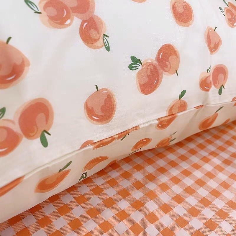 Set Chăn Ga Quả Cam Ga Kẻ Caro Cotton Living Thoáng Mát Siêu Xinh (Shinbedding_store)