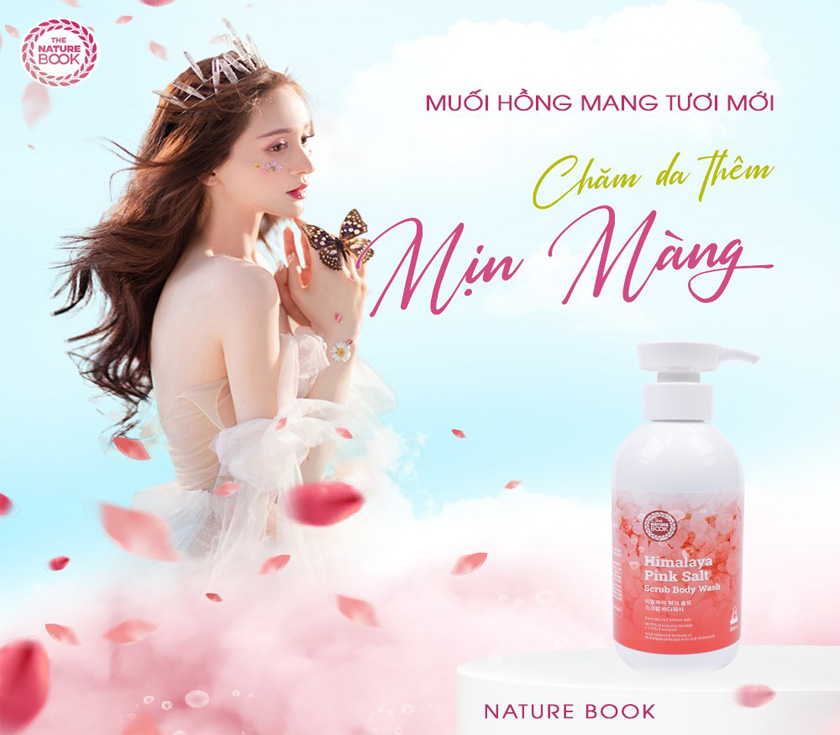 Sữa tắm trắng muối hồng The Nature Book Himalaya Pink Salt Scrub Body Wash 300ml
