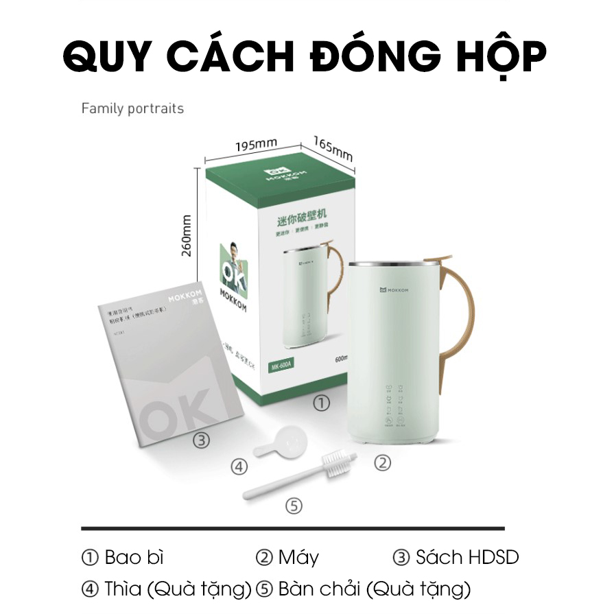 Máy Làm Sữa Hạt Đa Năng Mokkom 600ml