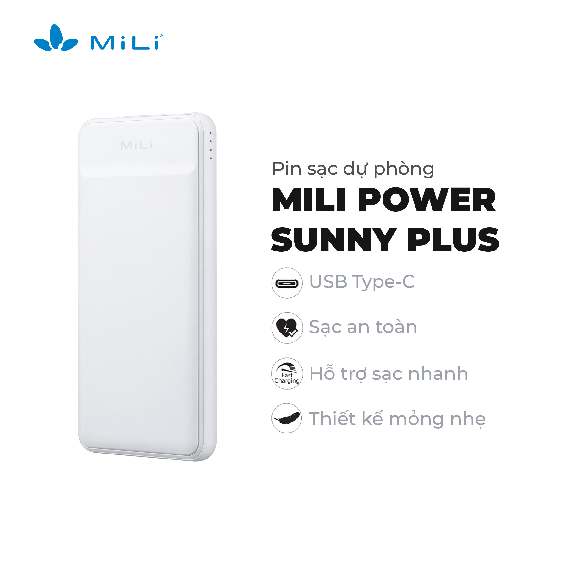 Pin Sạc Dự Phòng MiLi Power Shine II 10000mAh Tích Hợp Sạc Nhanh Chuẩn Fast Charge - HB-M90 - Hàng Chính Hãng