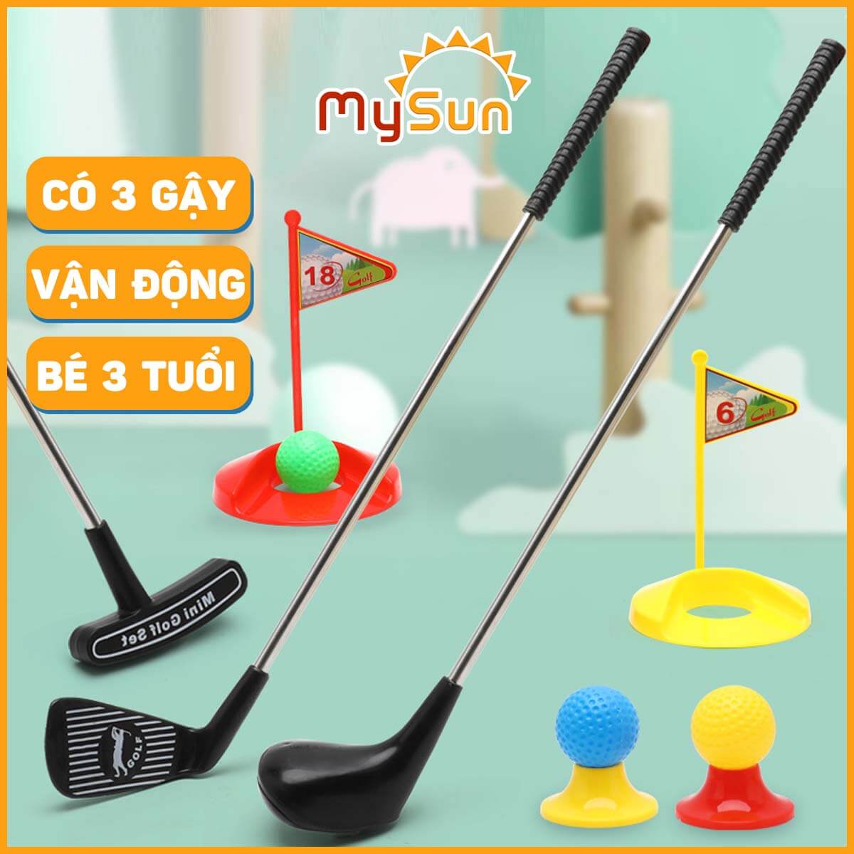 Bộ đồ chơi gậy đánh GOLF trẻ em cho bé vận động thể thao trong nhà ngoài trời MySun