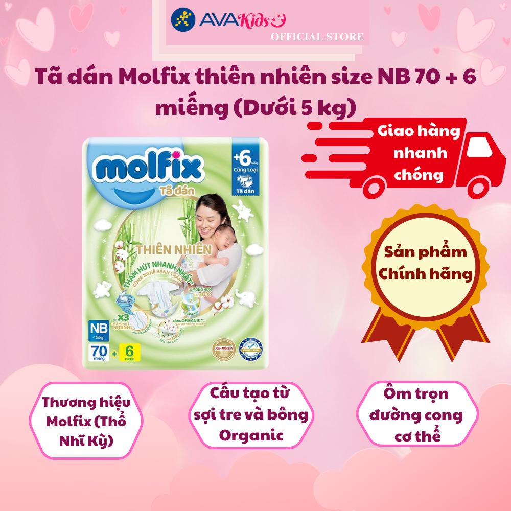 Tã dán Molfix thiên nhiên size NB 70 + 6 miếng (Dưới 5 kg)