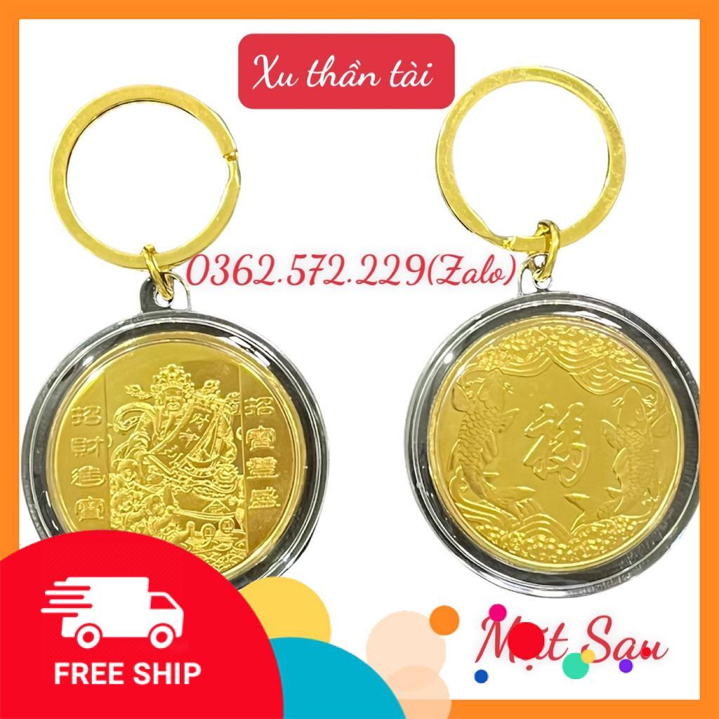 Đồng xu thần tài phong thuỷ may mắn tặng hộp nhung ,móc khóa, túi gấm đỏ may mắn tai lộc