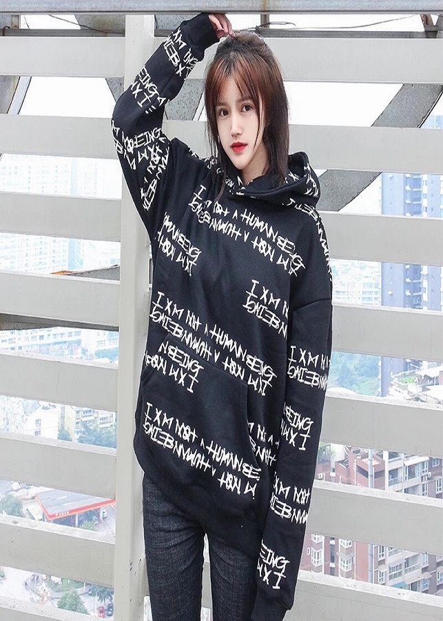 Áo hoodie in chữ nhiều freesize