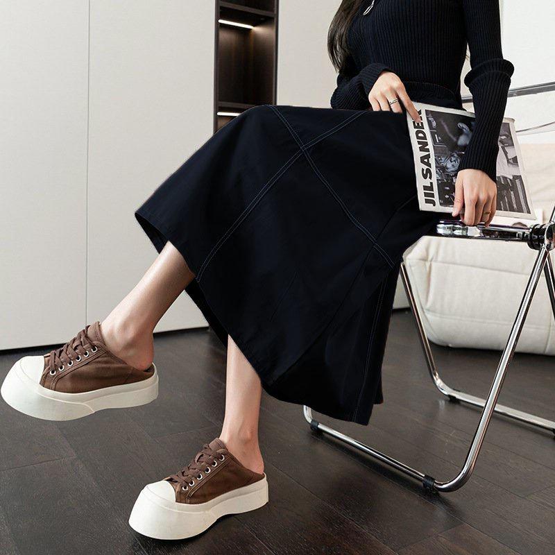 Chân váy chữ a dạng dài phong cách đơn giản , thiết kế sau lưng thun , Váy chất liệu kaki mềm + lớp lót trong