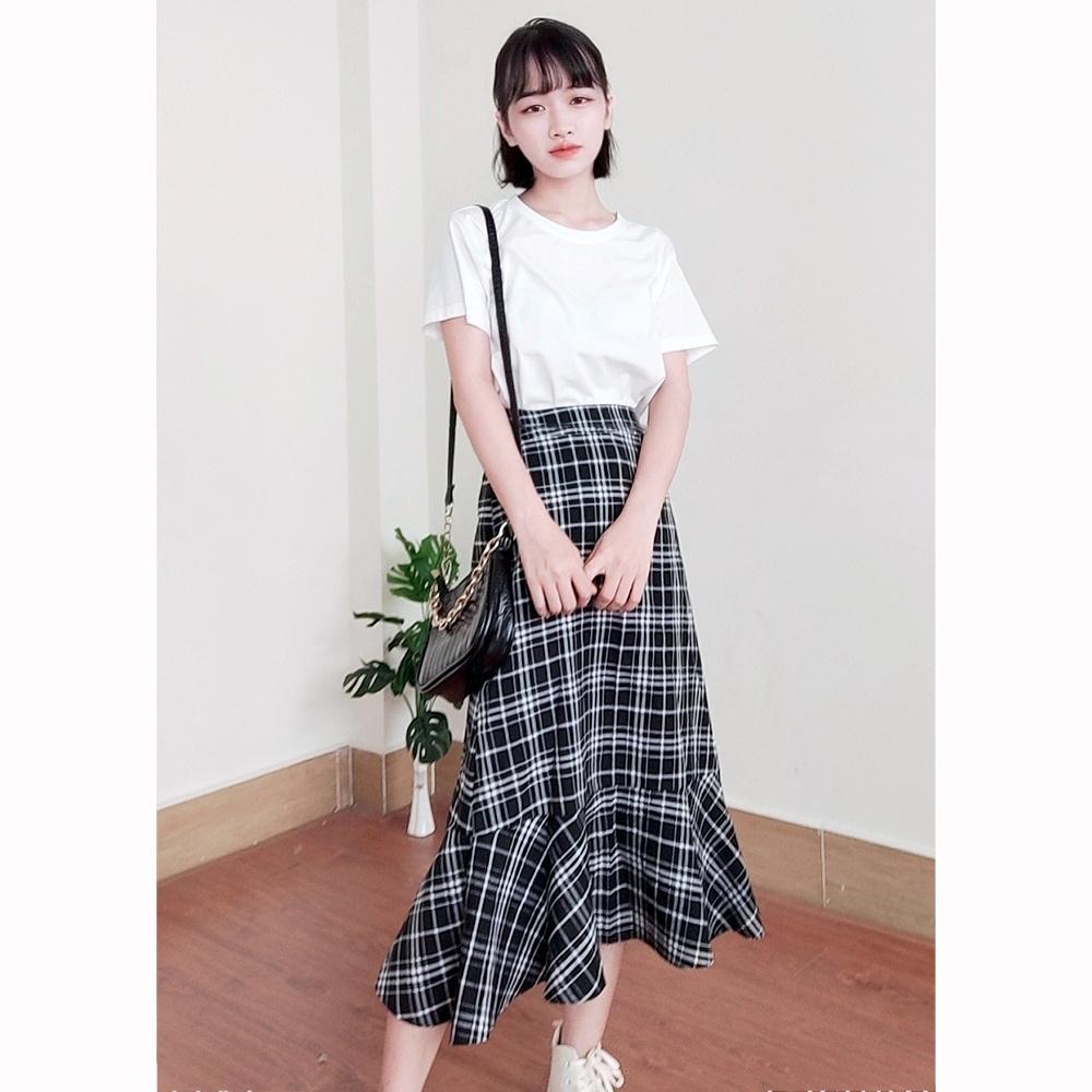 Chân váy dài caro ulzzang, chân váy midi qua gối SR007