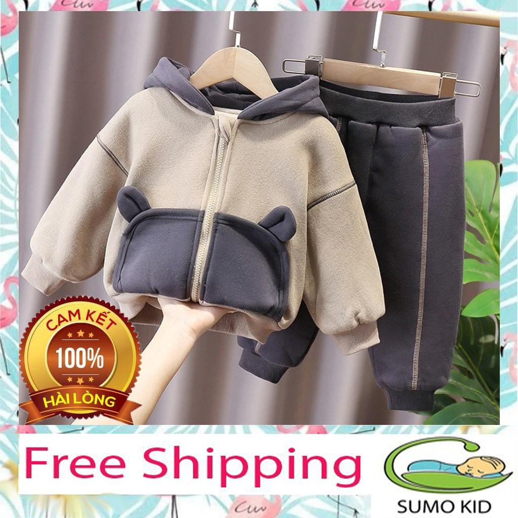 Bộ Nỉ Áo Khoác Có Mũ Tai Gấu Bộ Áo Khoác Quần Nỉ Thu Đông Cho Bé Từ 6-28Kg - SUMO KIDS