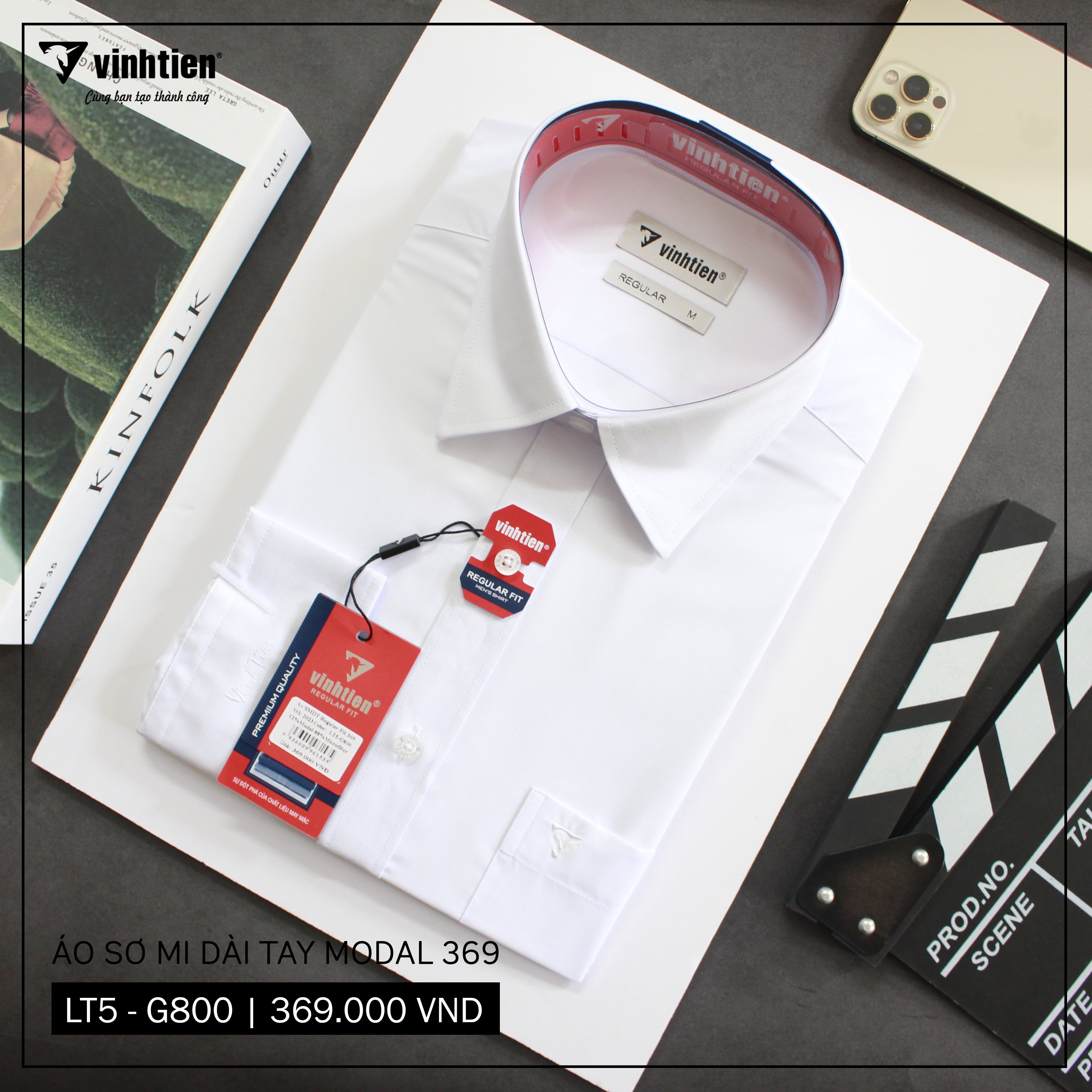 Áo Sơ Mi Trắng Trơn Dài Tay Regular 369 Vĩnh Tiến - Lt5 - G800 - Size M