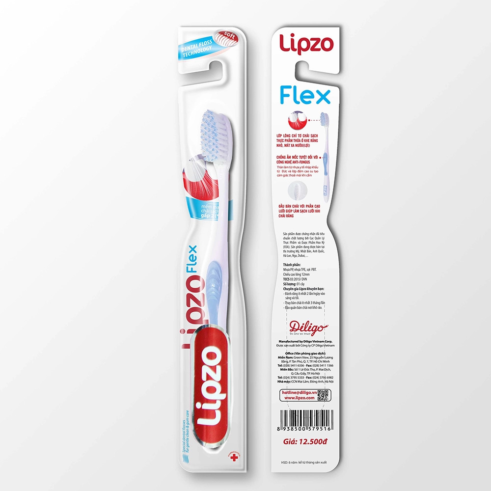 Combo 1 Bàn Chải LIPZO Flex Khay + Túi Zipper Tăm Bông NIVA AZ1