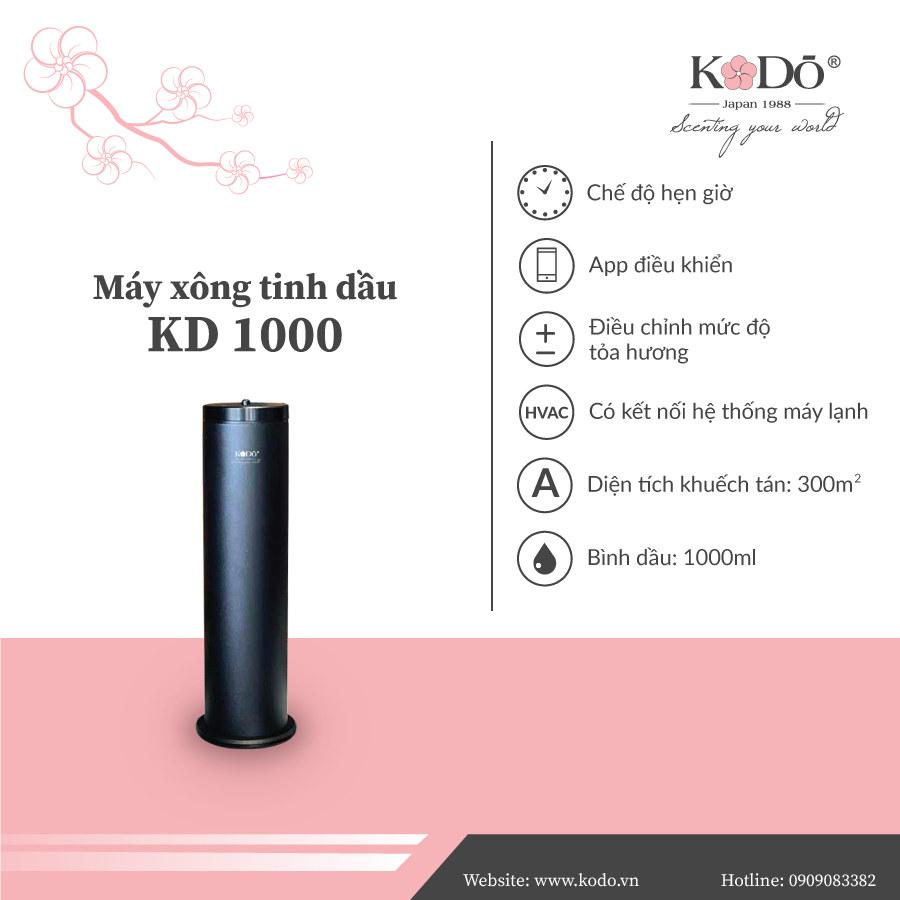 KODO 160ION - Máy Khuếch Tán Tinh Dầu 100M2 (Bình Dầu 200Ml), Không Pha Nước