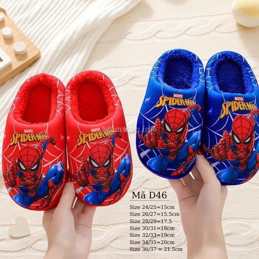 Dép bông đi trong nhà cho bé trai hình siêu nhân spiderman lót lông siêu ấm cao cấp đế cao su chống trơn 2 - 10 tuổi D46