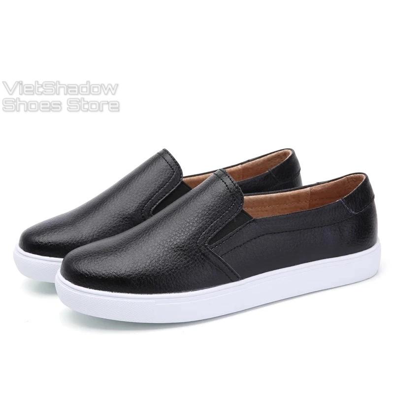 Slip on nữ da bò - Giày lười da nữ dáng classic - Chất liệu bò màu (đen) và (trắng) - Mã SP 301