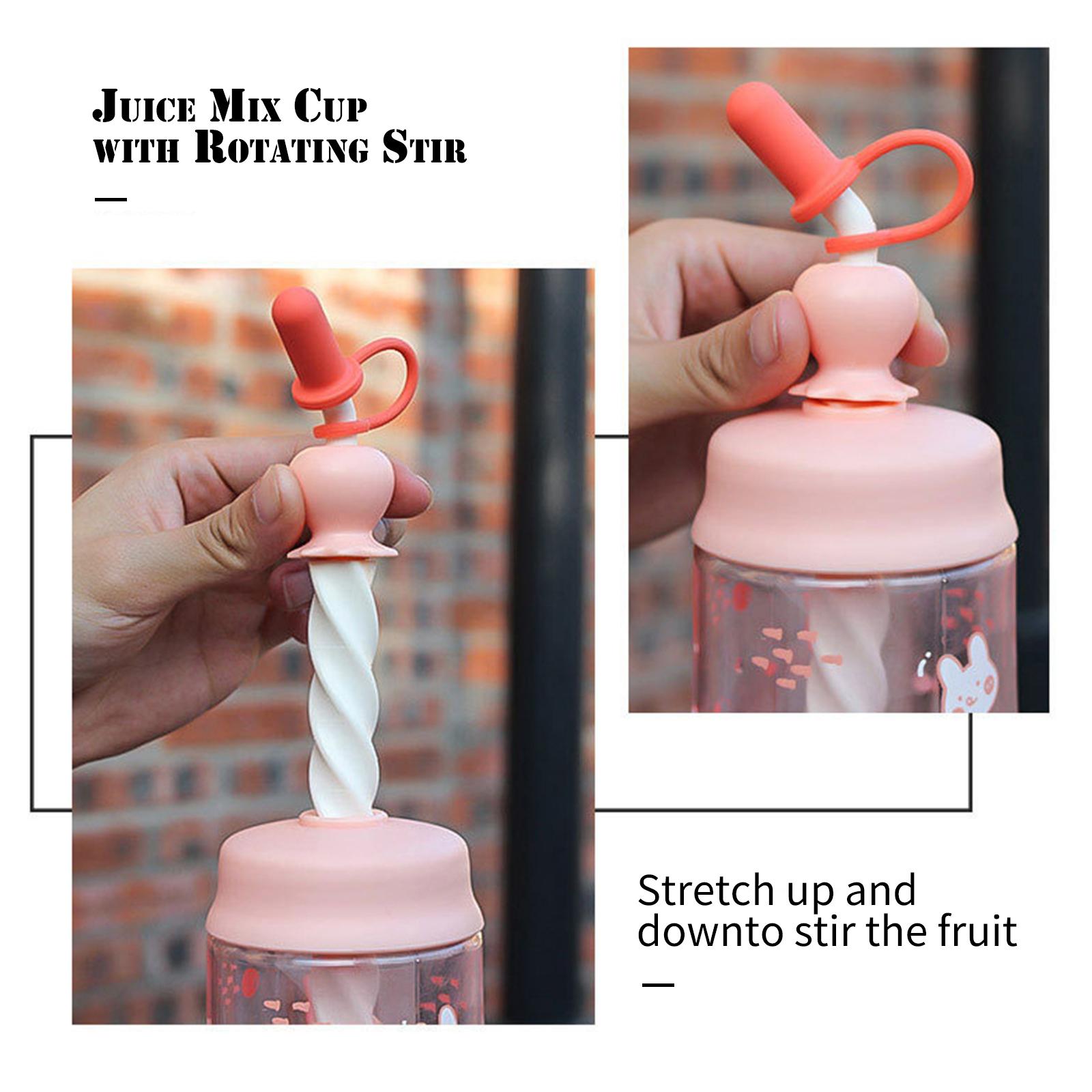 450mL Water Bottle with Straw Leak Proof Coffee Bottle Juice Mix Cup with Rotating Stir Free Juice Shake Mixer Bottles
