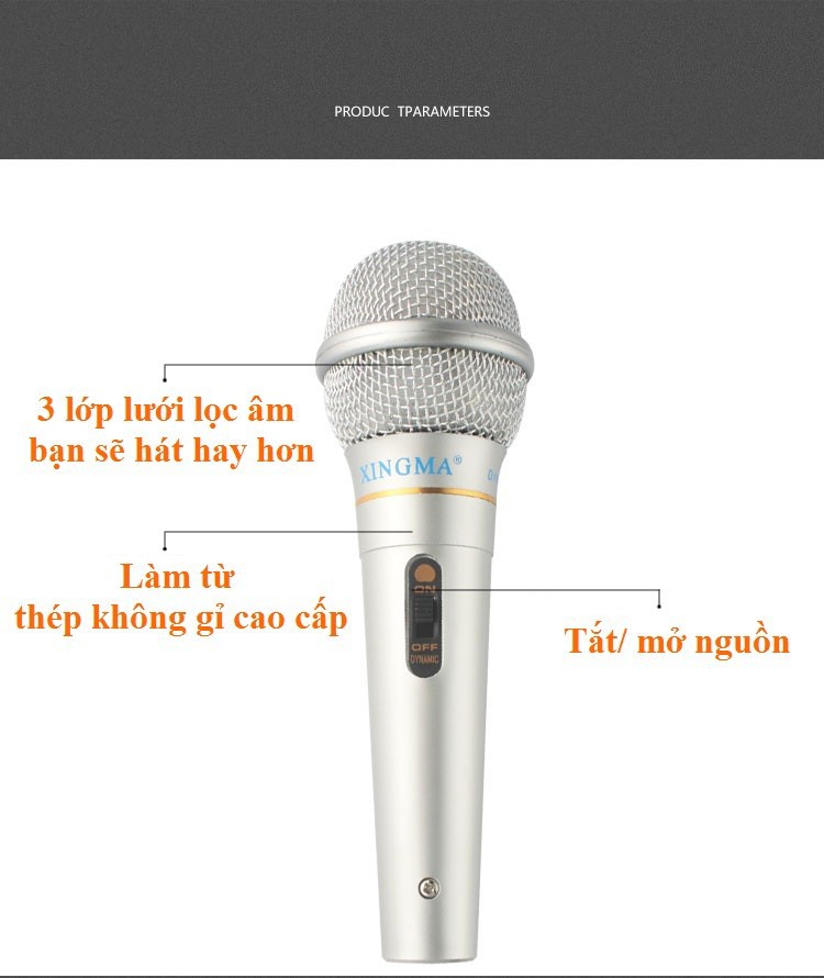 Micro hát karaoke XINGMA AK-319 , Mic hát có dây chống hú cao cấp ( Bảo Hành 1 Năm)