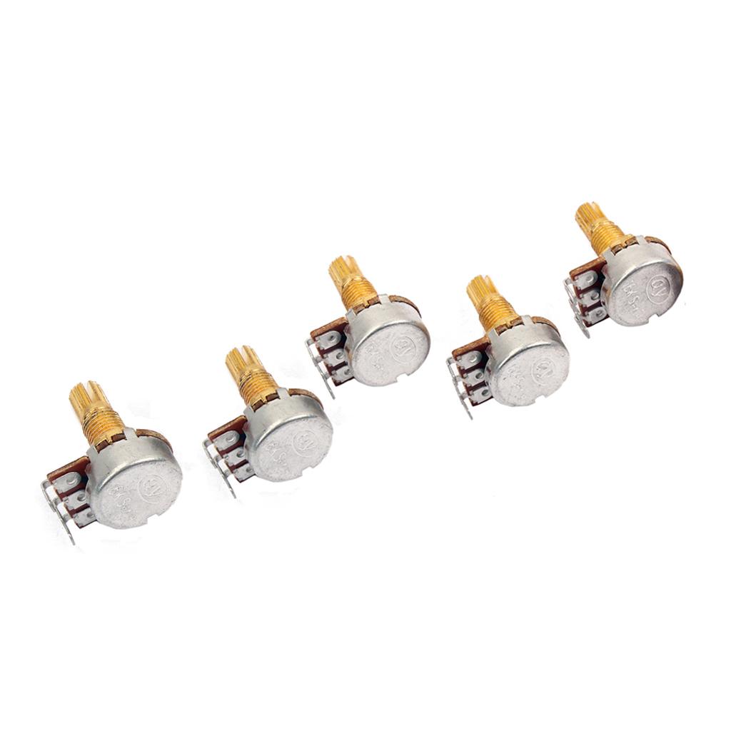 Set of 5 Golden Guitar Bass Pots A500K-ohm Potentiometer Copper for Electronics