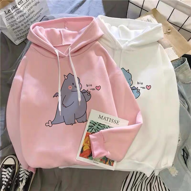 Áo nữ, kiểu dáng hoodie, chất liệu nỉ, freesize dưới 55kg 1m60, nhiều màu họa tiết khủng long béo, hàng chất lượng