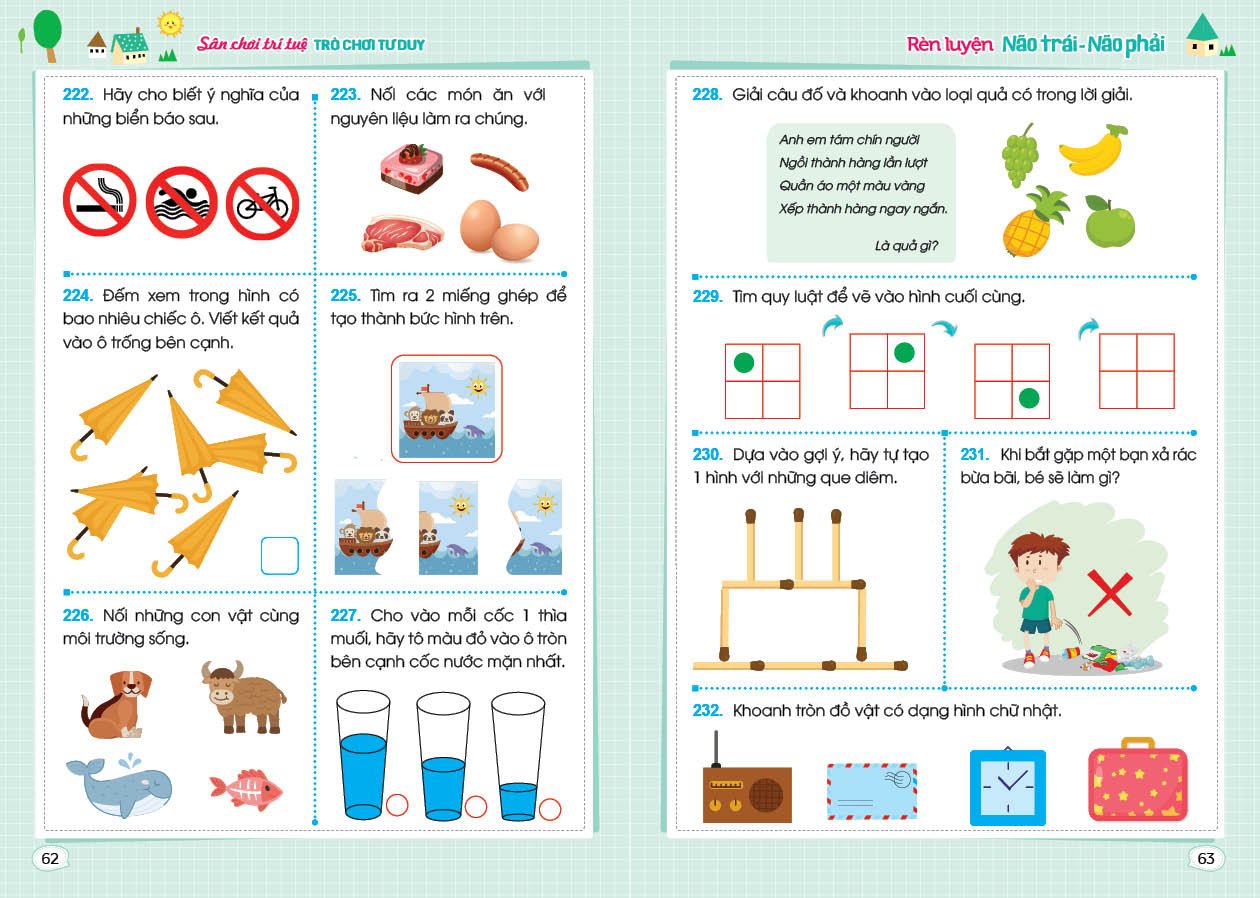 Sách - Sân Chơi Trí Tuệ - Trò Chơi Tư Duy - RÈN LUYỆN NÃO TRÁI, NÃO PHẢI - Dành cho trẻ 5-6 tuổi