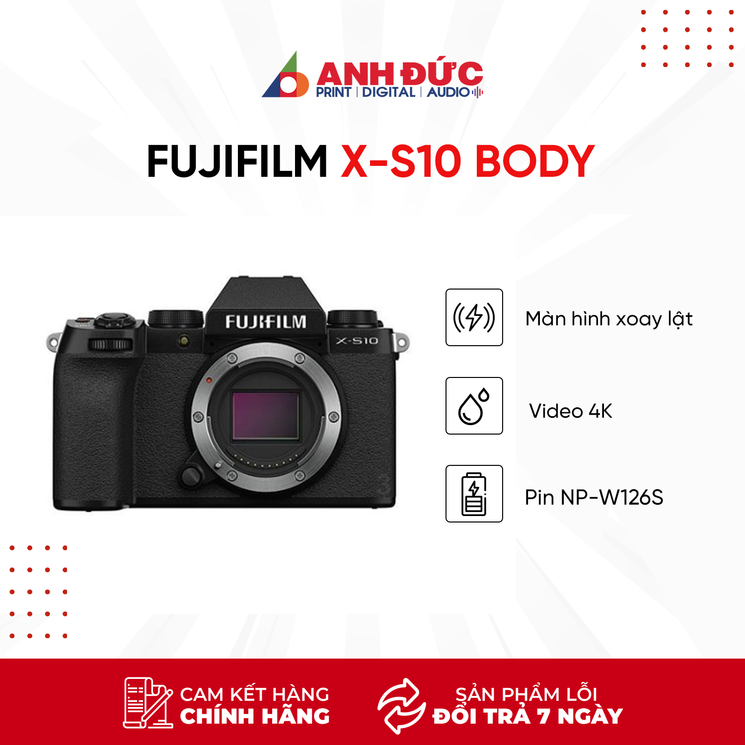 Máy Ảnh Fujifilm X-S10 Black- Hàng Chính Hãng