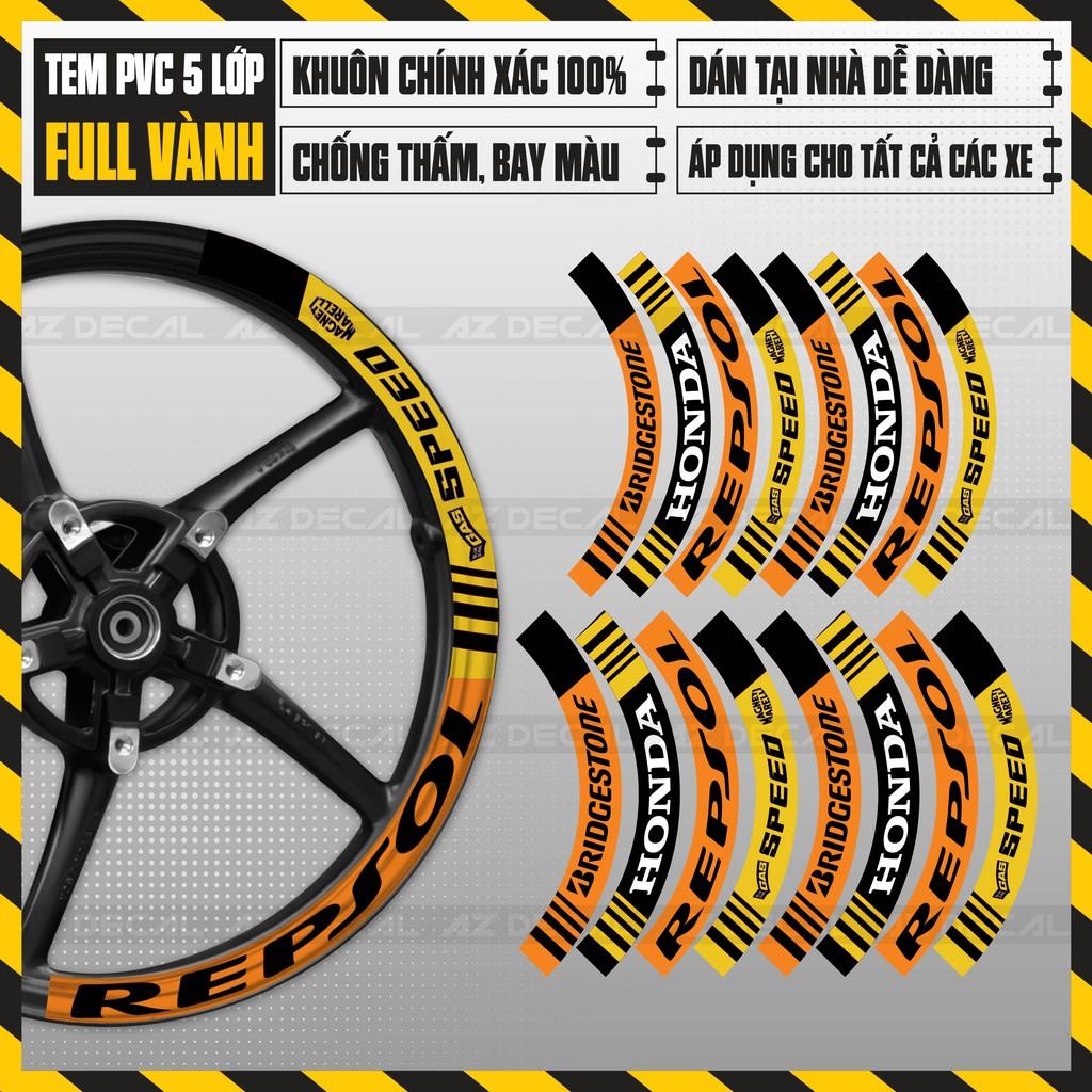 Tem Dán Vành Full Bánh Mẫu Repsol | FullV03 | Decal PVC Cao Cấp Thiết Kế Kín Vành, Chống Nước, Bền Màu