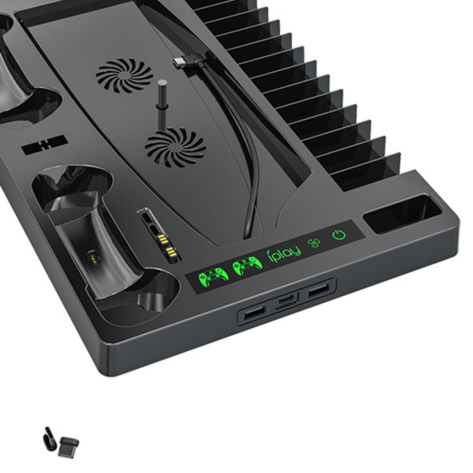 Stand Cooling Fan Station for 5 / PS5 Digital Edition, Console Station And Charging Station with Two Controllers And 15 Slot Machines
