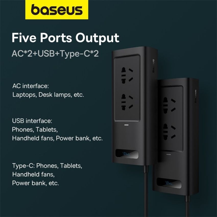 Bộ tẩu sạc Baseus Power Inverter Pro 150W CGNB020101 tích hợp biến áp DC to AC 220V - hàng chính hãng