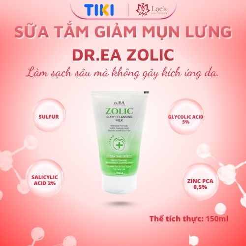Sữa Tắm Giảm Mụn Lưng, Kháng Khuẩn, Tẩy Da Chết, Kiềm Dầu Dr.EA ZOLIC Body Cleansing Milk 150ml